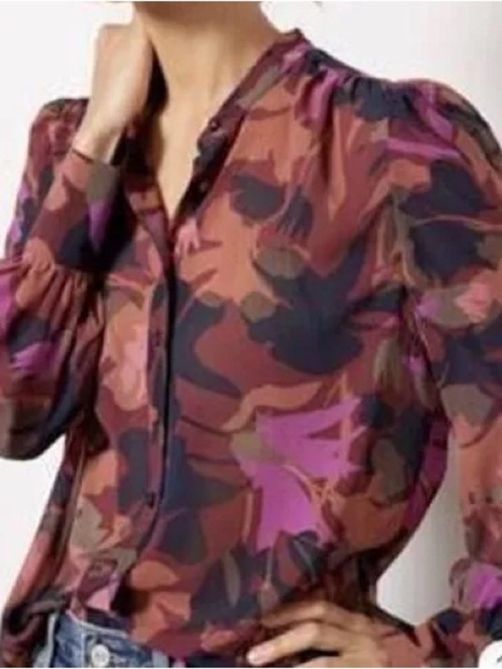 Evereve Multicolor Floral Button-Up Blouse - Burgundy & Purple